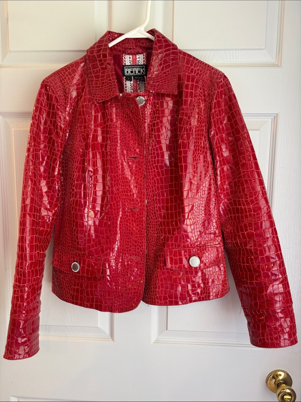 Berek Red Croc-Embossed Patent Leather Jacket